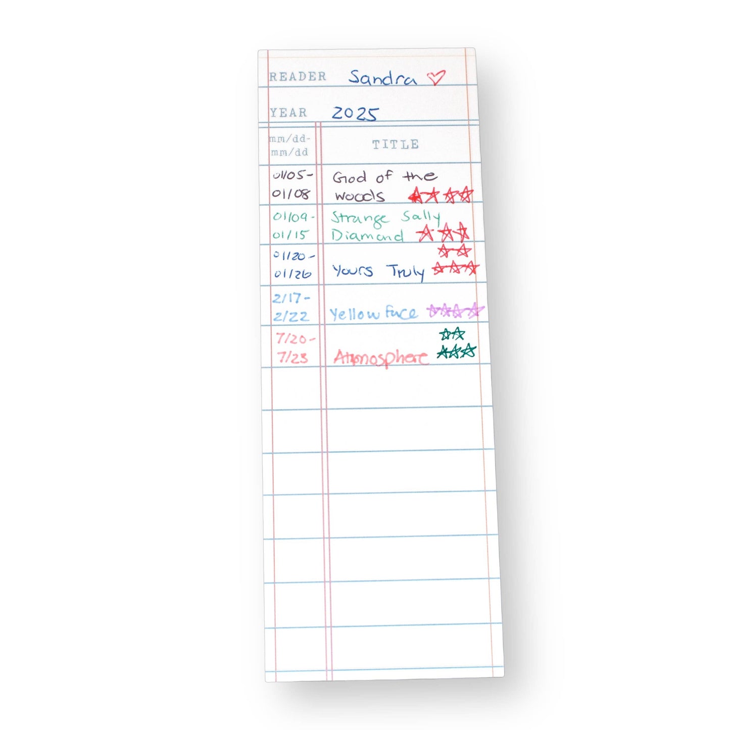 Desk of Sandra - Reading Log Bookmark
