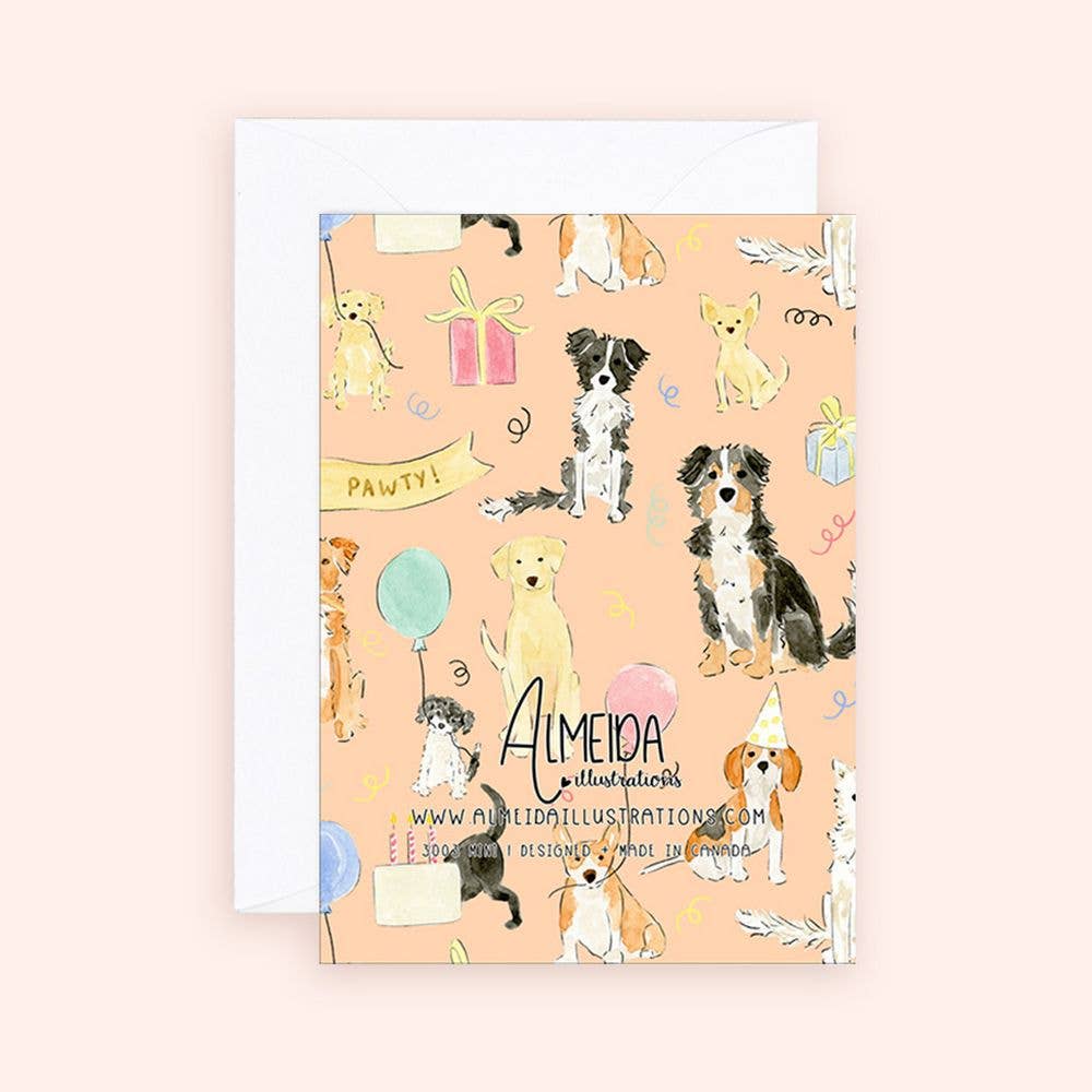 Almeida Illustrations - Mini Card - Dog Pawty Time Birthday Enclosure Card - Agricola Street Books