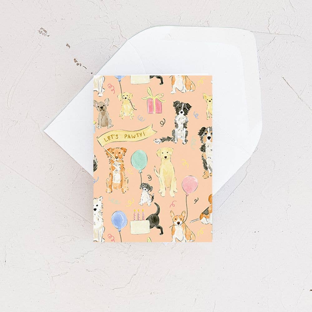 Almeida Illustrations - Mini Card - Dog Pawty Time Birthday Enclosure Card - Agricola Street Books