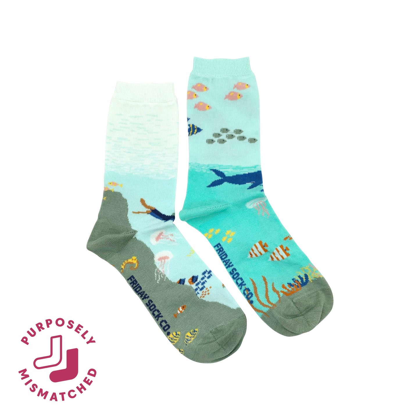 Friday Sock Co. - Women's Underwater Scene Crew Socks - Marine Design