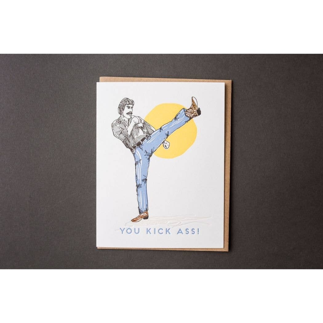 Porchlight Press Letterpress - You Kick Ass Throwback Card - Agricola Street Books