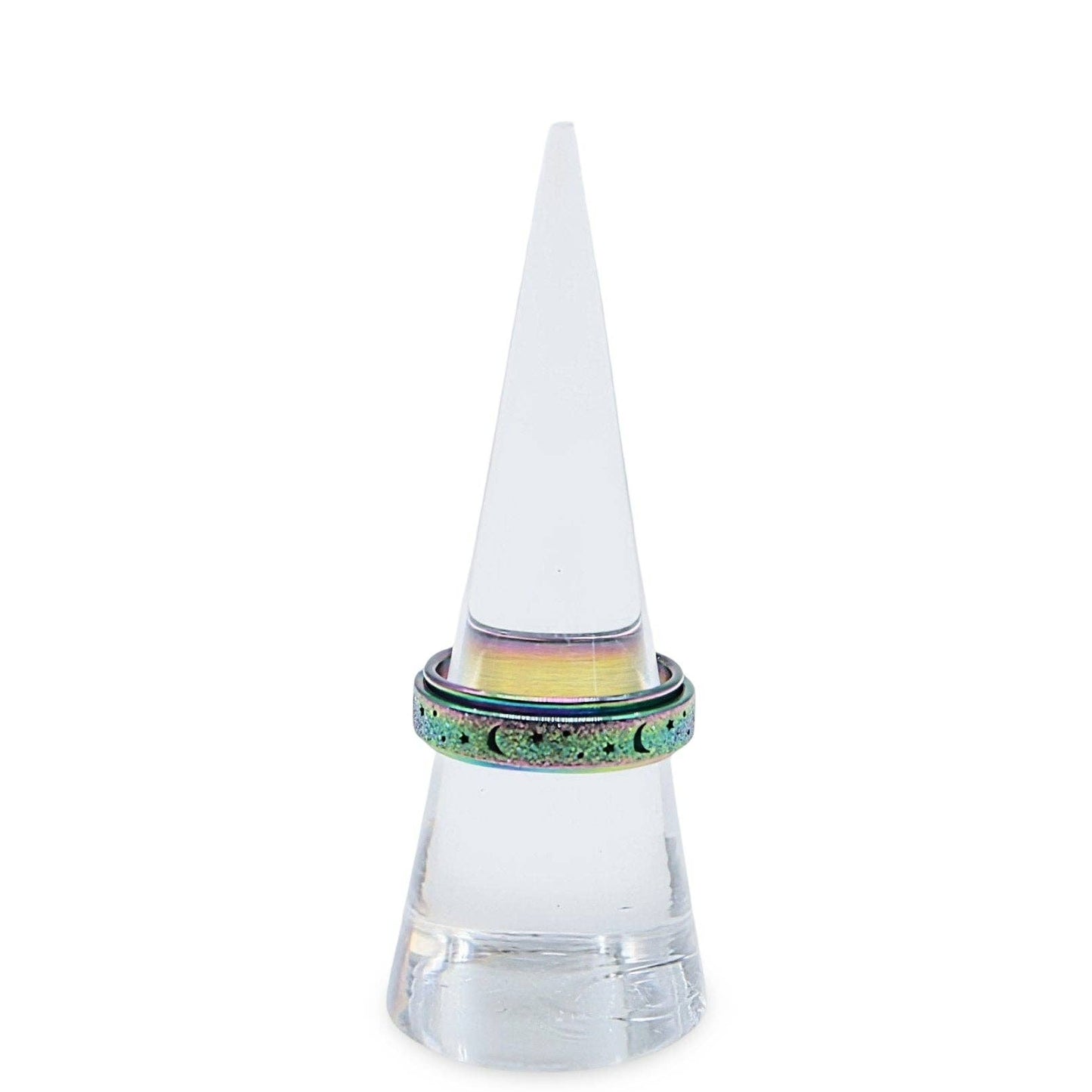 Arômes & Évasions - Rotating Ring - Stress Anxiety Relief - Stainless Steel - Rainbow Moon and Star