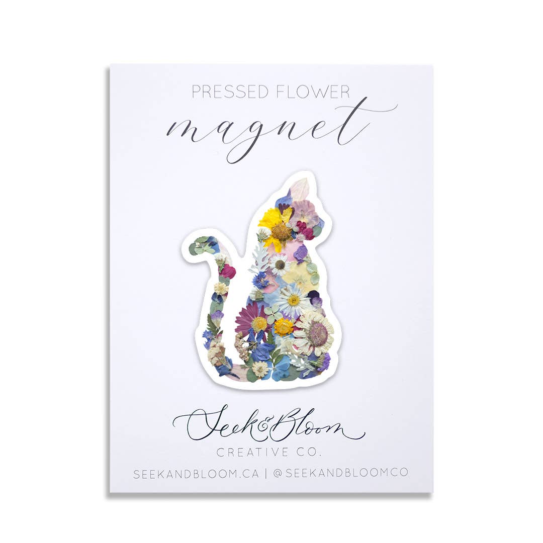 Seek & Bloom Creative Co. - Cat, Pressed Flower 3" Magnet