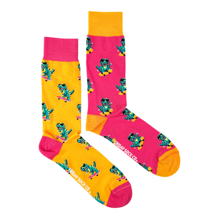 Friday Sock Co. - Dinos on Skateboards Socks, Men's 7 - 12