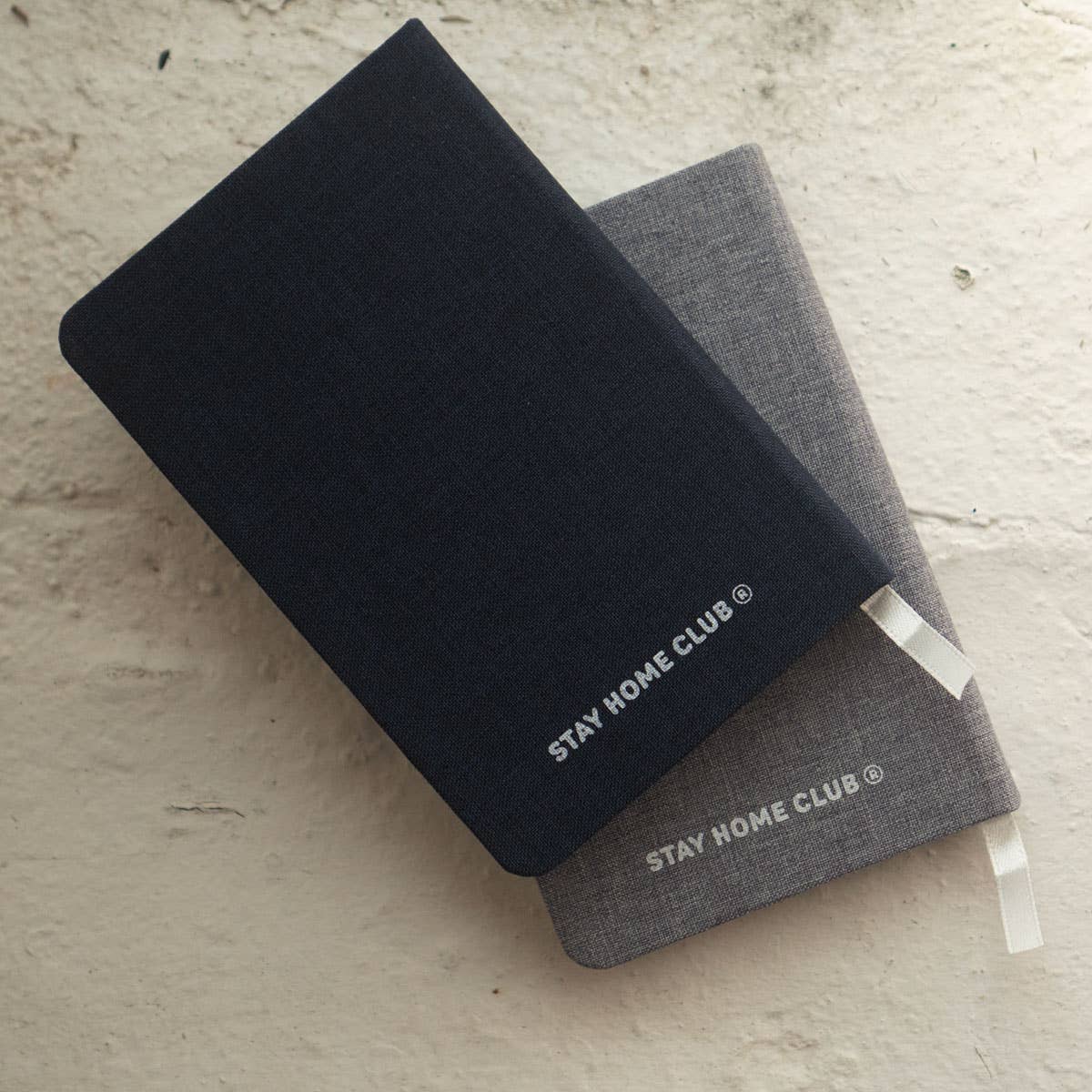 Stay Home Club - Patched Linen Notebook - Scrappy Raccoon