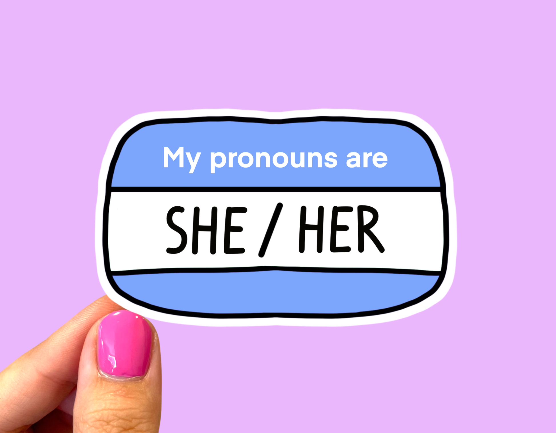 Radical Buttons - My pronouns are she/her, Pronoun sticker, Pride sticker - Agricola Street Books