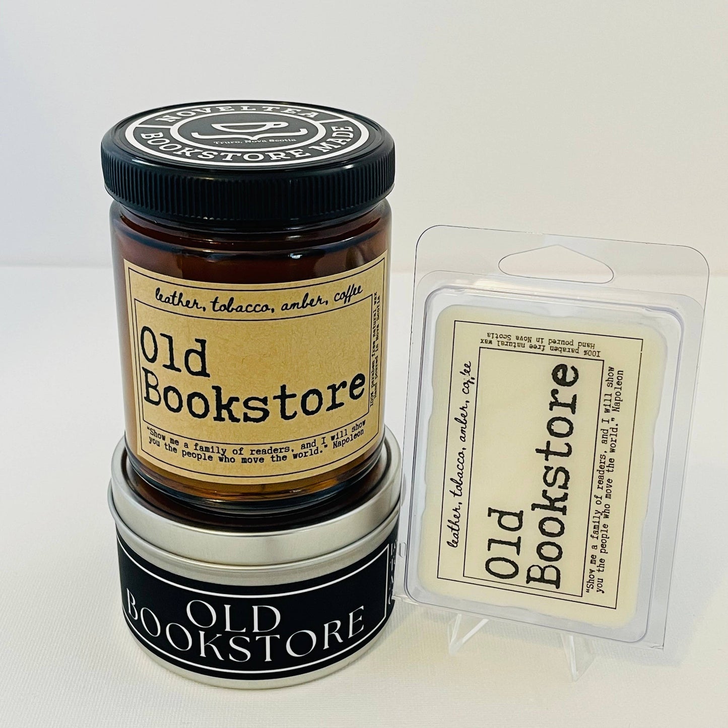 NovelTea Bookstore & Gifts - Old Bookstore - Leather & Coffee Scented Candle