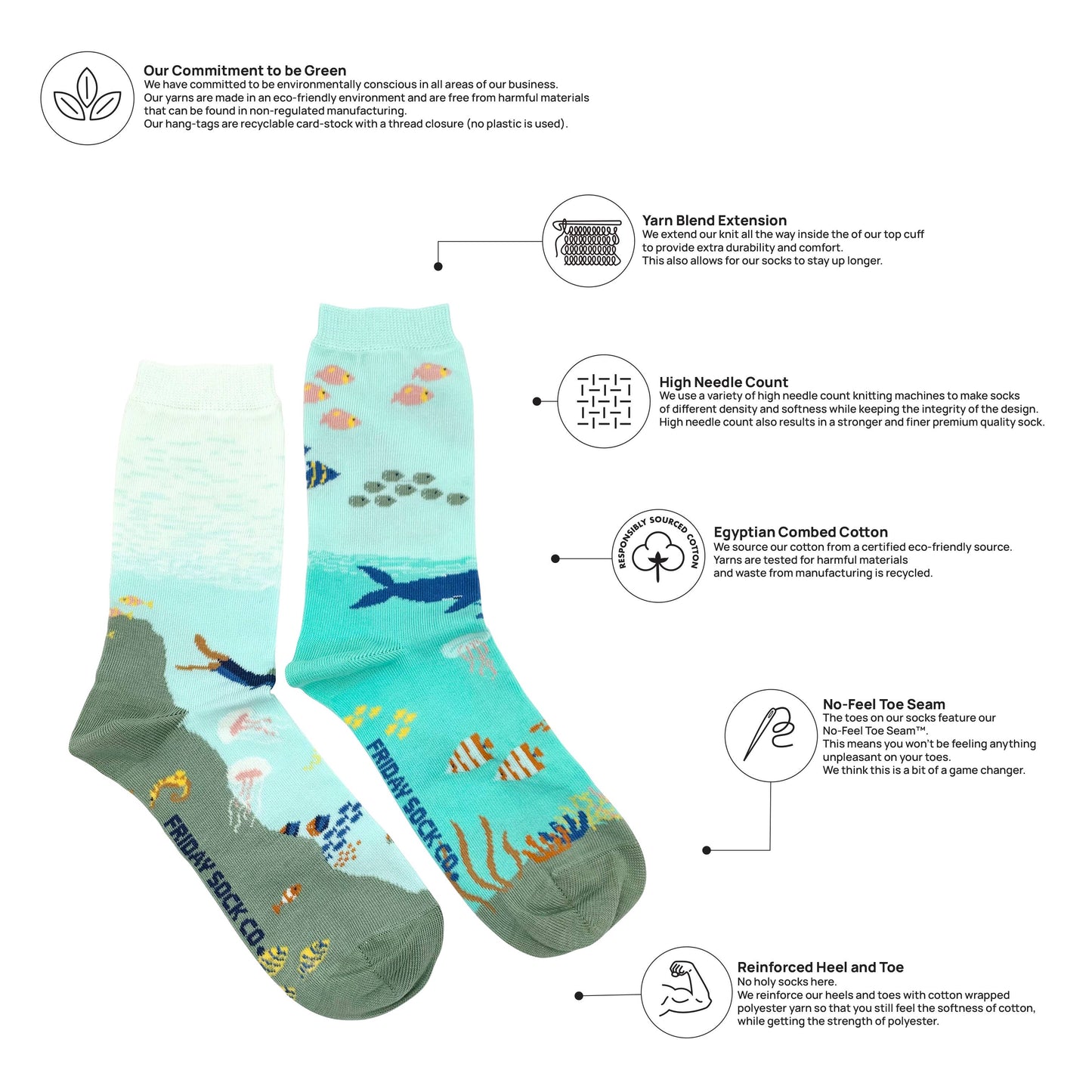 Friday Sock Co. - Women's Underwater Scene Crew Socks - Marine Design