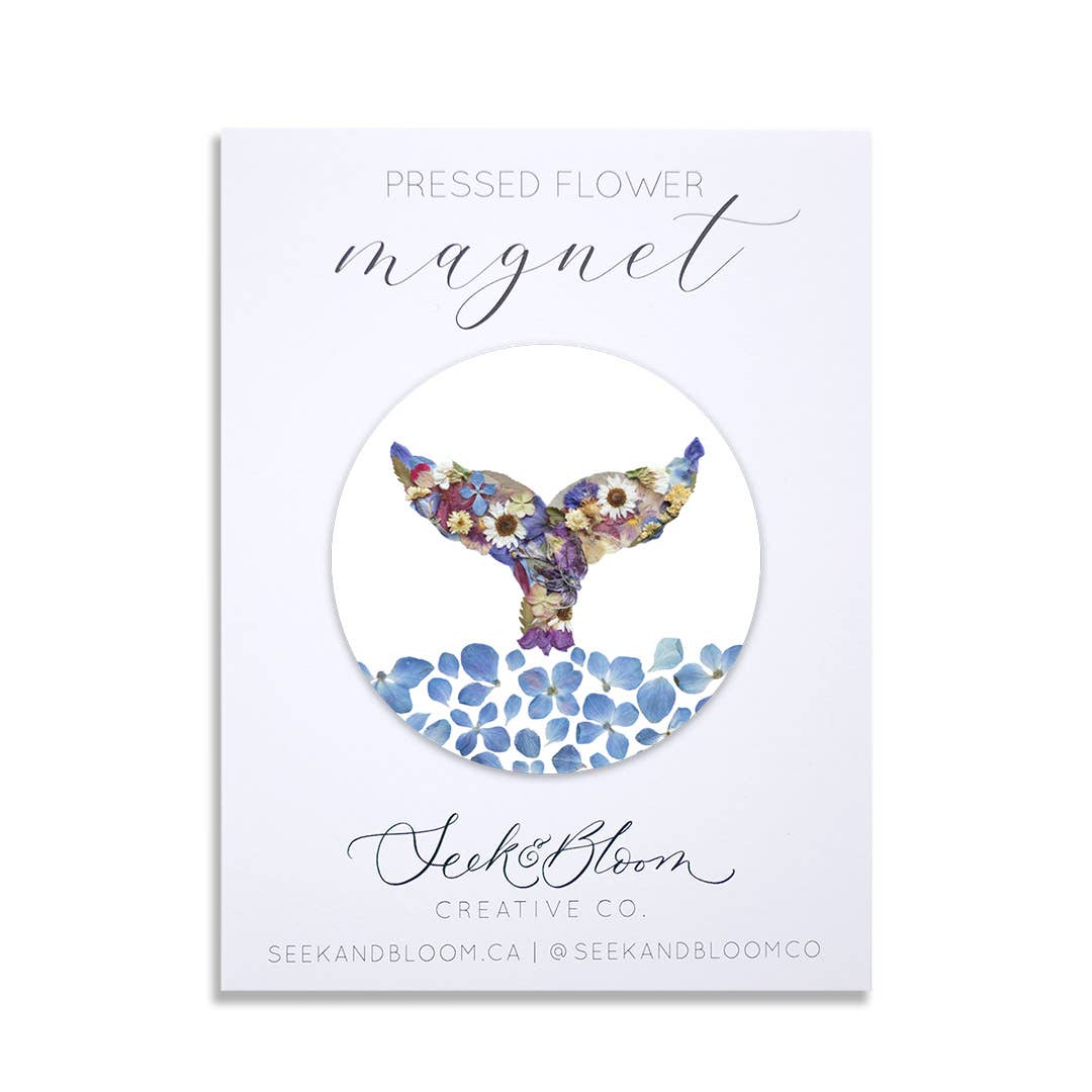 Seek & Bloom Creative Co. - Whale Tail in water, Pressed Flower 3" Magnet