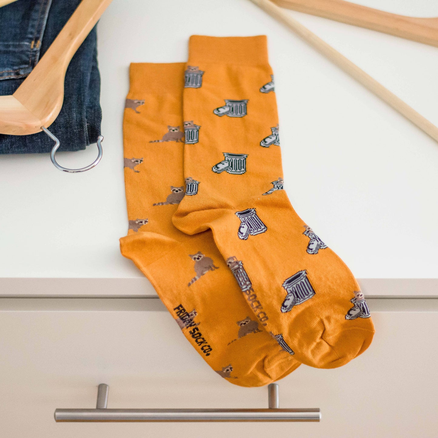Friday Sock Co. - Men's Raccoon & Trash Can Socks - Agricola Street Books