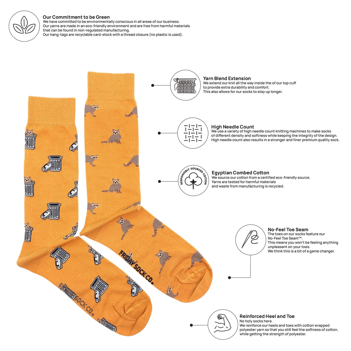 Friday Sock Co. - Men's Raccoon & Trash Can Socks - Agricola Street Books