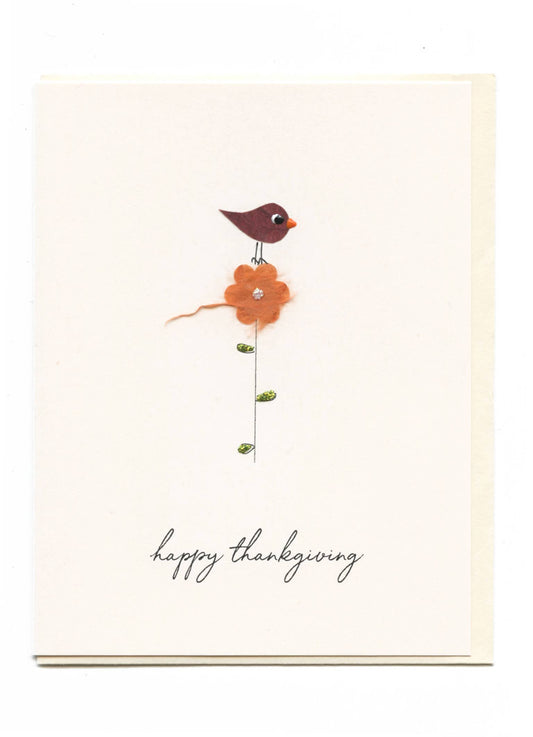 FLAUNT HANDMADE CORRESPONDENCES - "Happy Thanksgiving" Bird on Flower - Agricola Street Books
