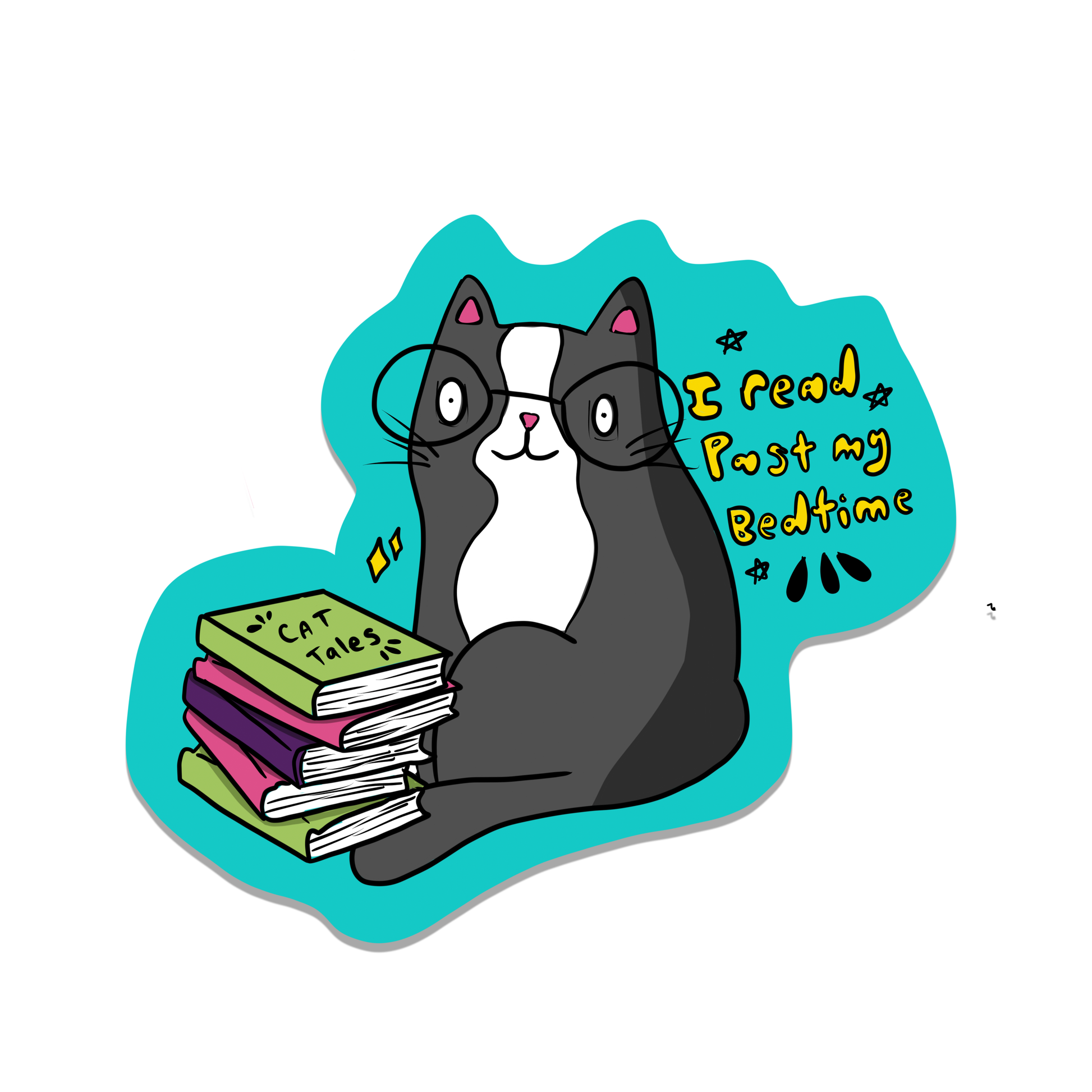 Rebel and Siren - I Read Past MY Bedtime Cat Vinyl Sticker | 3" - Agricola Street Books