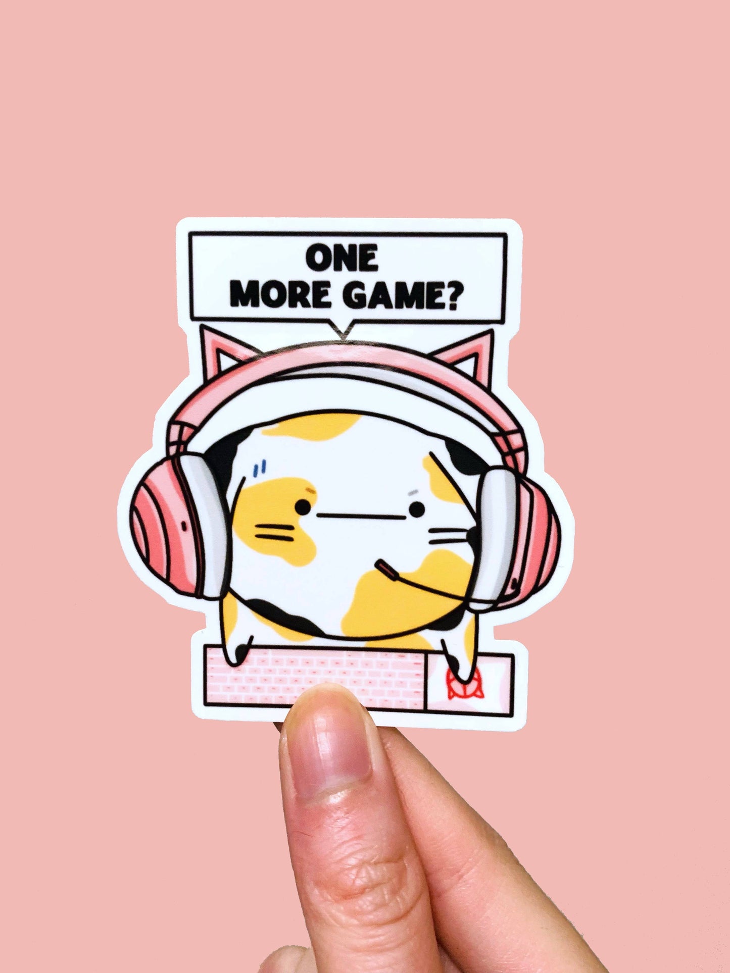 Small Noggin Studios - Pink Gamer Cat Vinyl Sticker, girl cat playing video games,