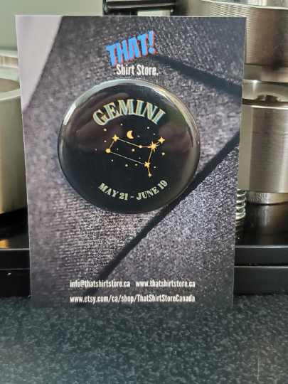 That Shirt Store & More - Gemini Button Astrology Constellation Horoscope Birth Date