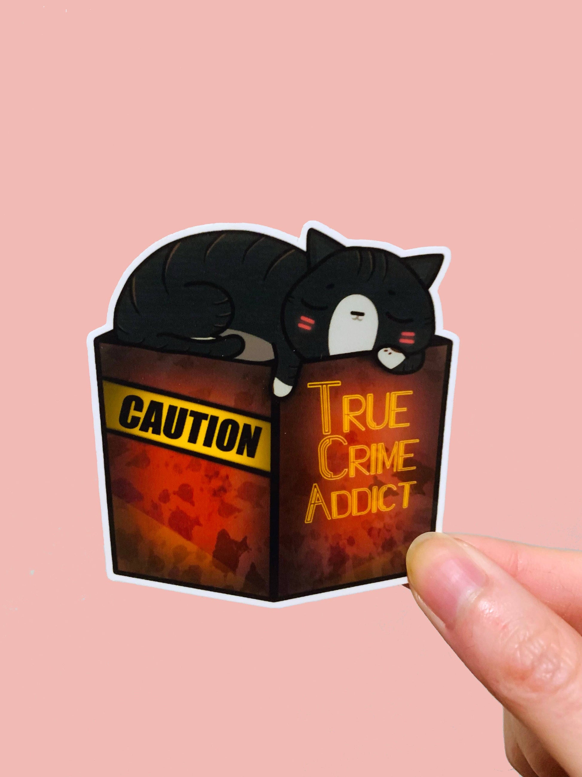 Small Noggin Studios - Black Cat Sleeping, True Crime Addict Book Vinyl Sticker - Agricola Street Books