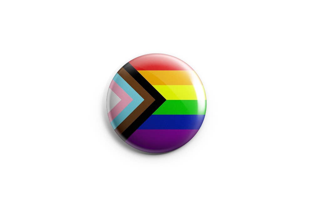 Progress Pride Pinback Button/ Badge: 1.25 inches