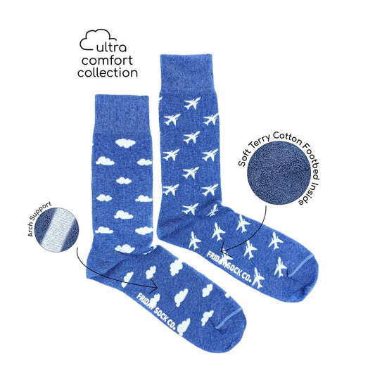 Friday Sock Co. - Men's Ultra Comfort Fit Socks | Plane & Cloud | Mismatched - Agricola Street Books