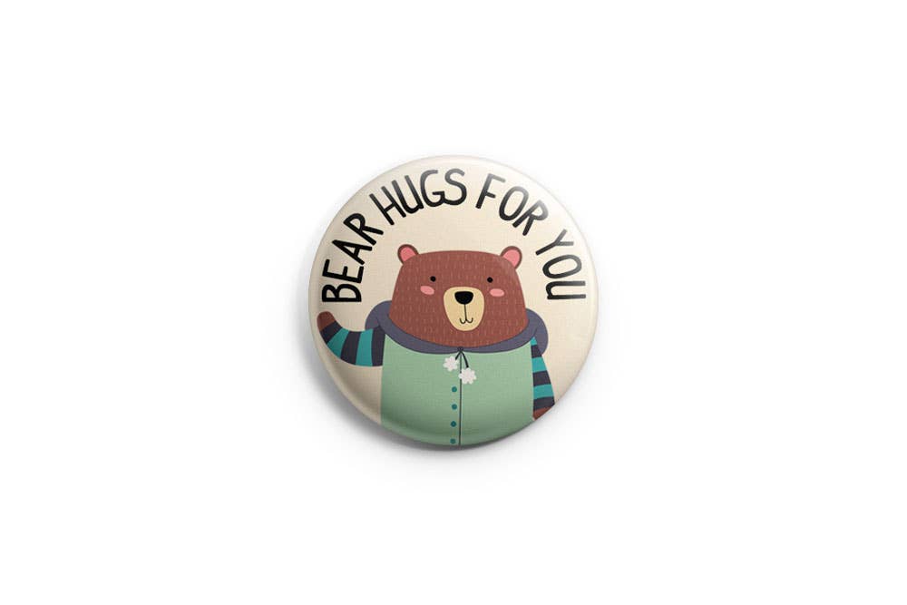 Prickly Cactus Collage - Bear Hugs for You Pinback Button/ Badge - Agricola Street Books
