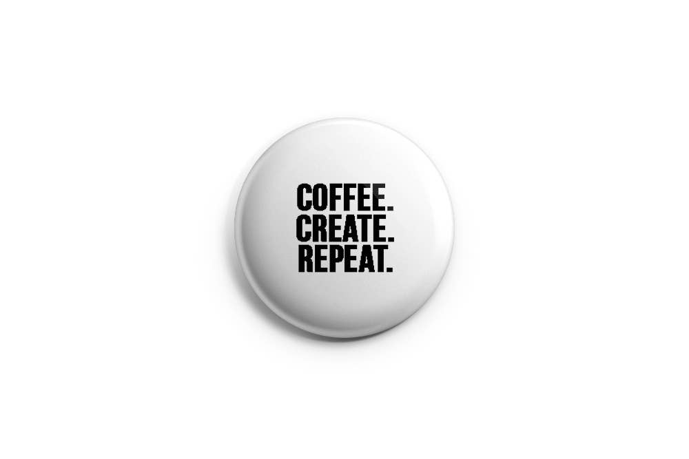 Prickly Cactus Collage - Coffee Create Repeat Pinback Button/ Badge